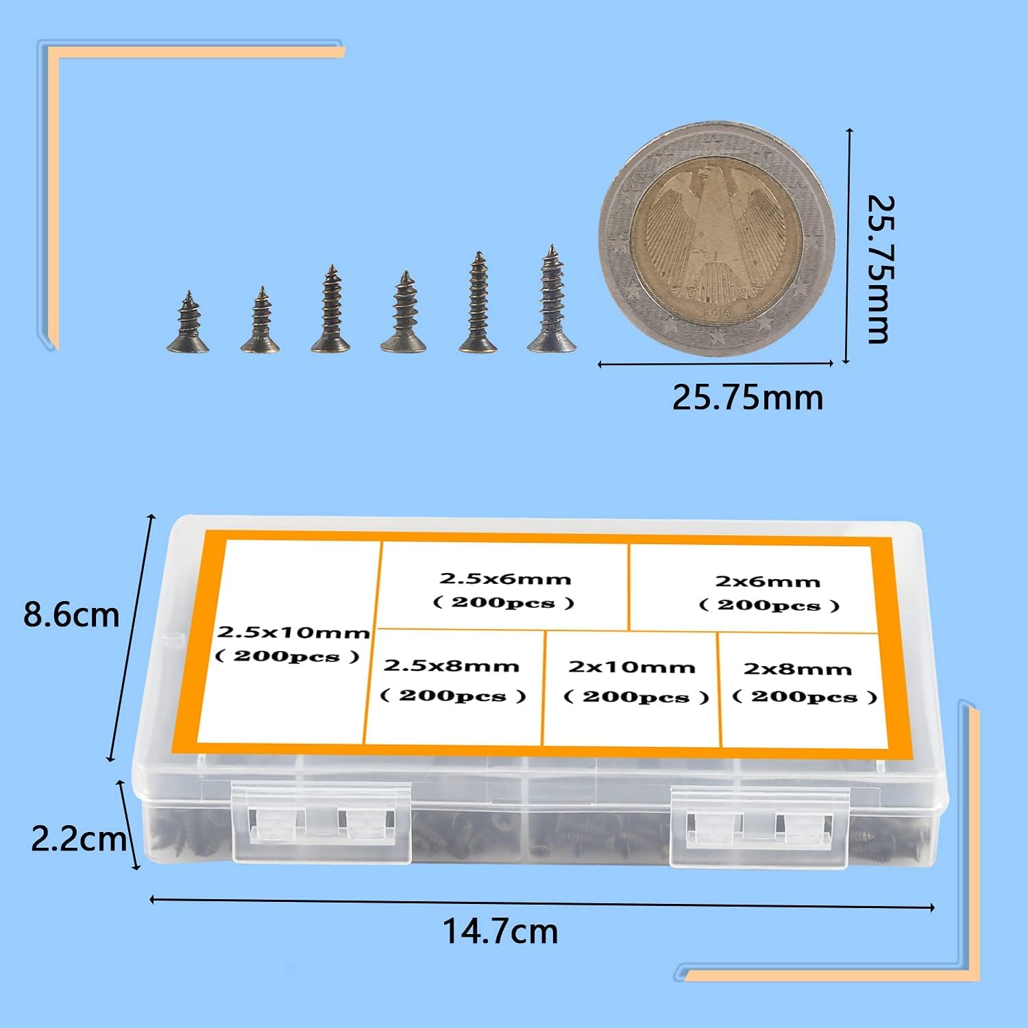 Set di viti autofilettanti in miniatura multiuso fai-da-te, 1200 pezzi （nero）