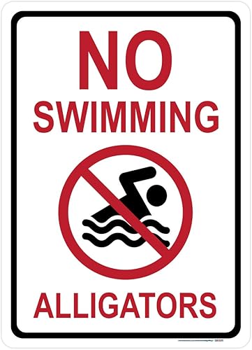 Letrero de "No Swimming Alligators", incluye agujeros, láminas 3M, aluminio de mayor calibre, laminado, 10 x 14 pulgadas, fabricado en Estados