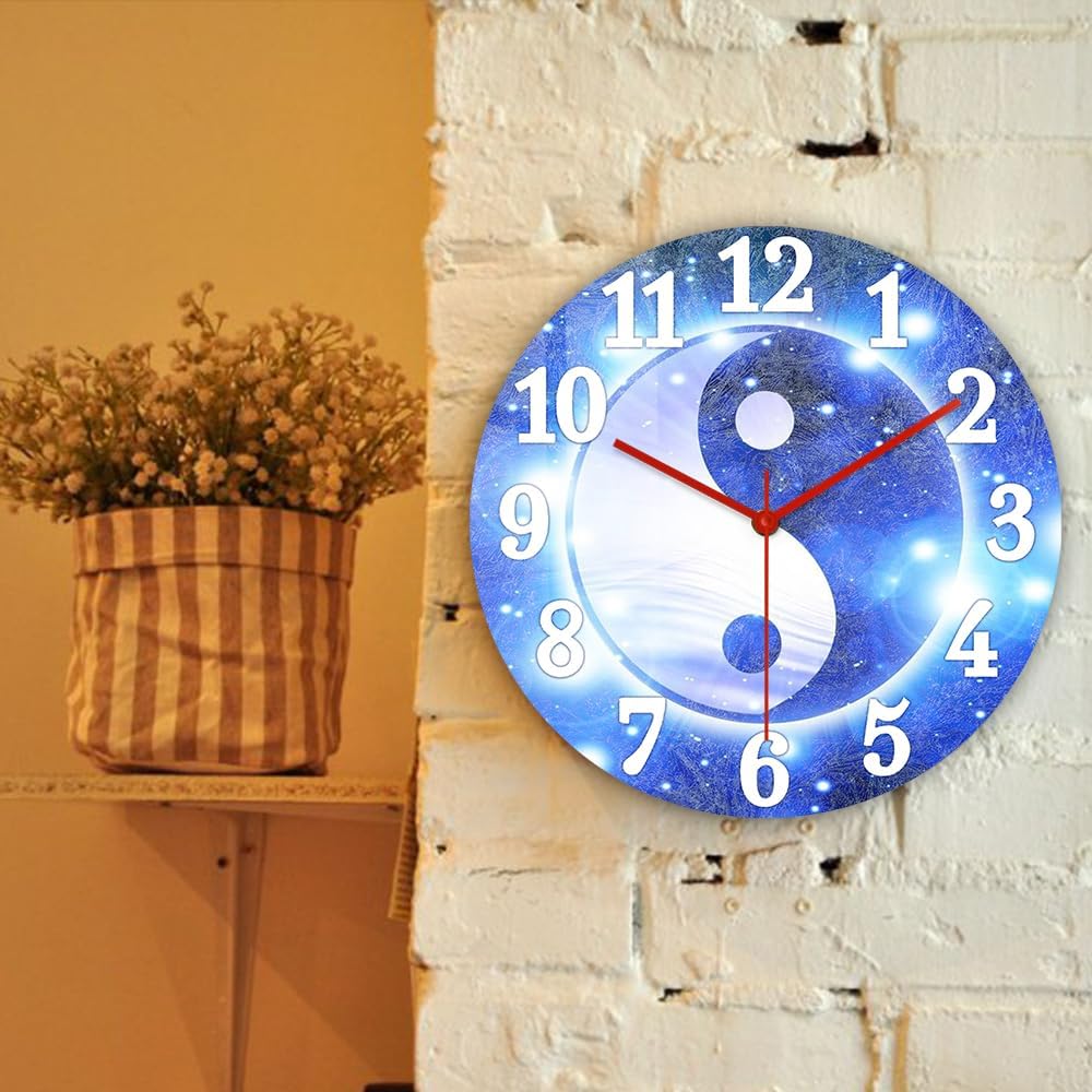15 Inch Gossip Wall Clock, Yin Yang Tai Chi Wall Watch Clock Silent Non Ticking Quartz Easy to Read Traditional Decorative Chinese Feng Shui Wall Clock for Bedroom Living Room Kitchen Office