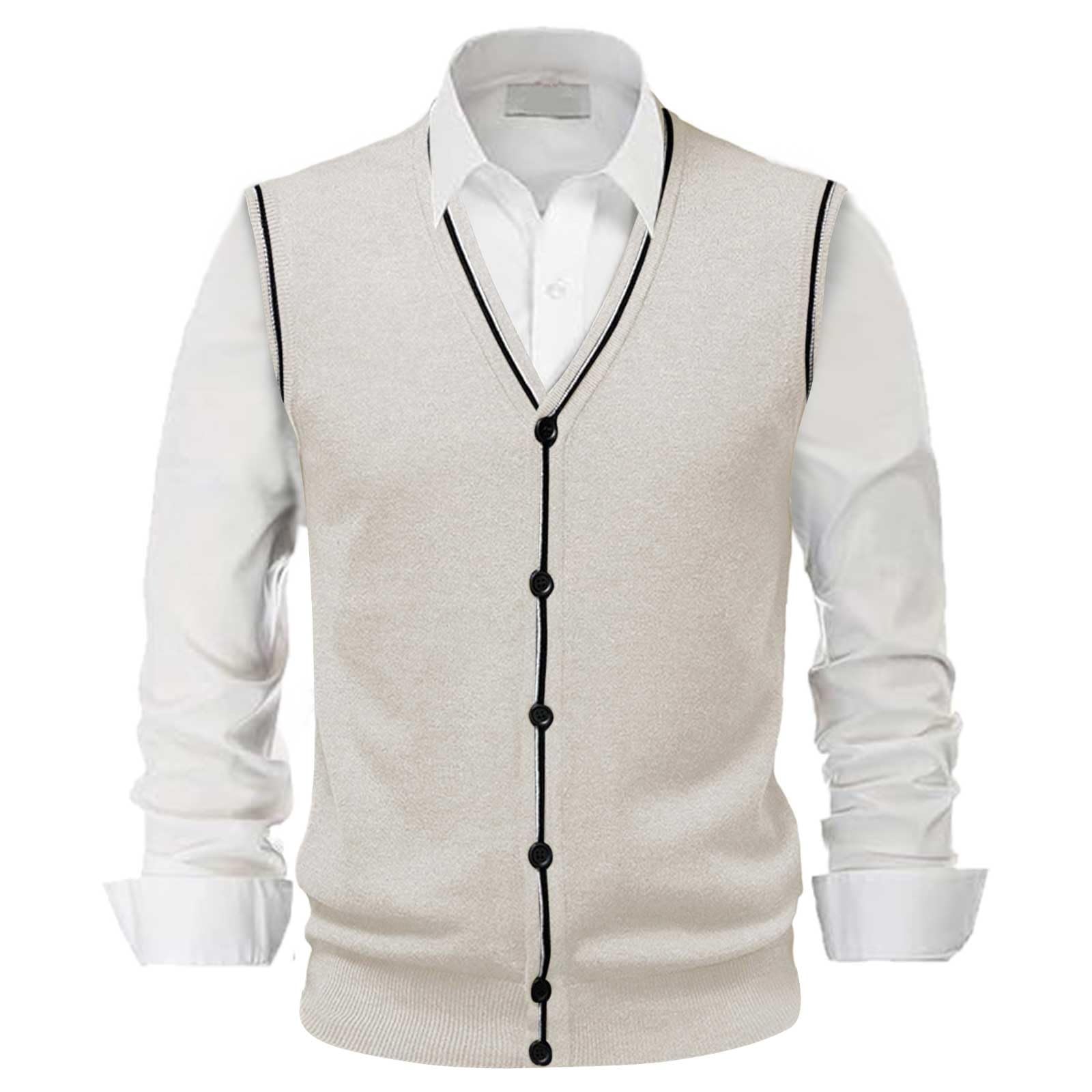 Gilet en laine pour homme - Col en V - Coupe décontractée - Cardigan classique - Gentleman Business - Boutons - Gilet automne hiver - Gilet sans manches en tricot