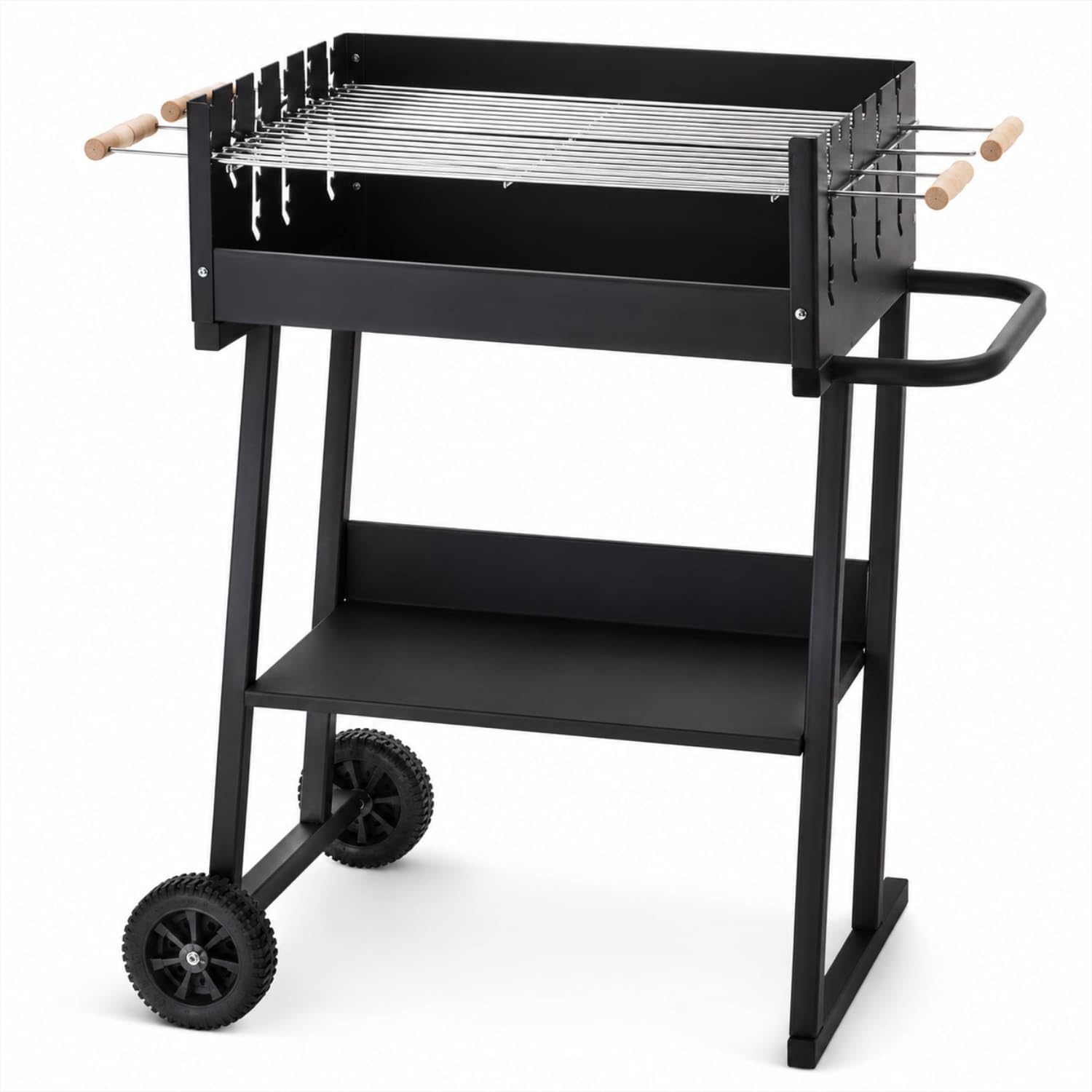 Barbecue A Carbone Con Griglia Regolabile In Altezza Struttura In Acciaio Termoresistente Ripiano Portaoggetti E Ruote Per Giardino Terrazza E Outdoor Cooking 87 x 52 x 90 Cm Nero