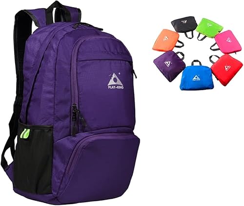 Miniatura 10 de Mochila ligera plegable impermeable resistente al agua de 25 litros para ir de compras, viajes o senderismo, para hombres o mujeres, Raya rosada,
