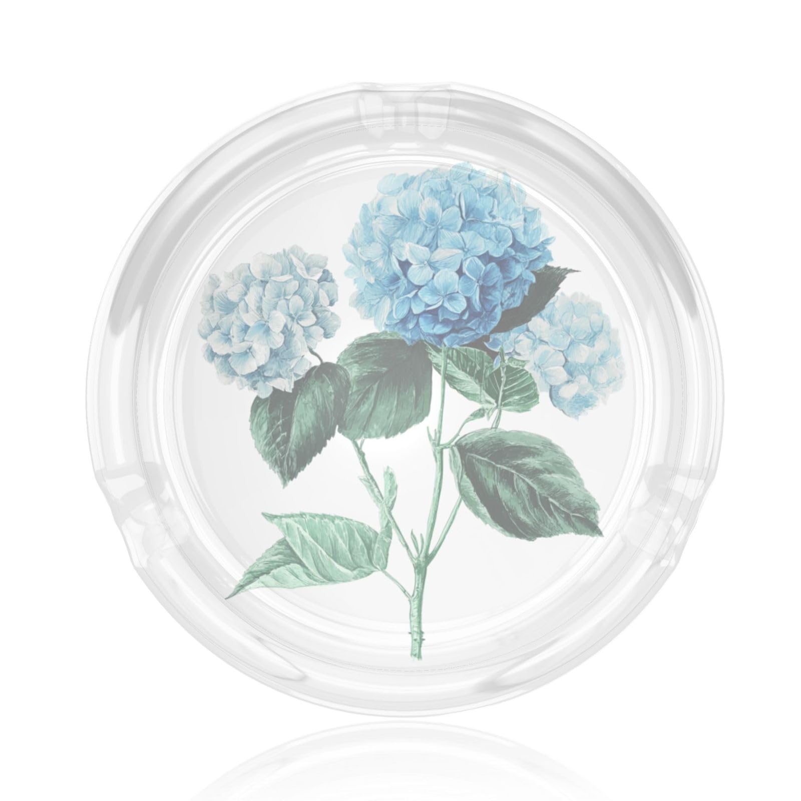 Watercolor A Blue Hydrangea Plant Glass Ashtray For Cigarettes Ash Trays Case For Home Office Decor