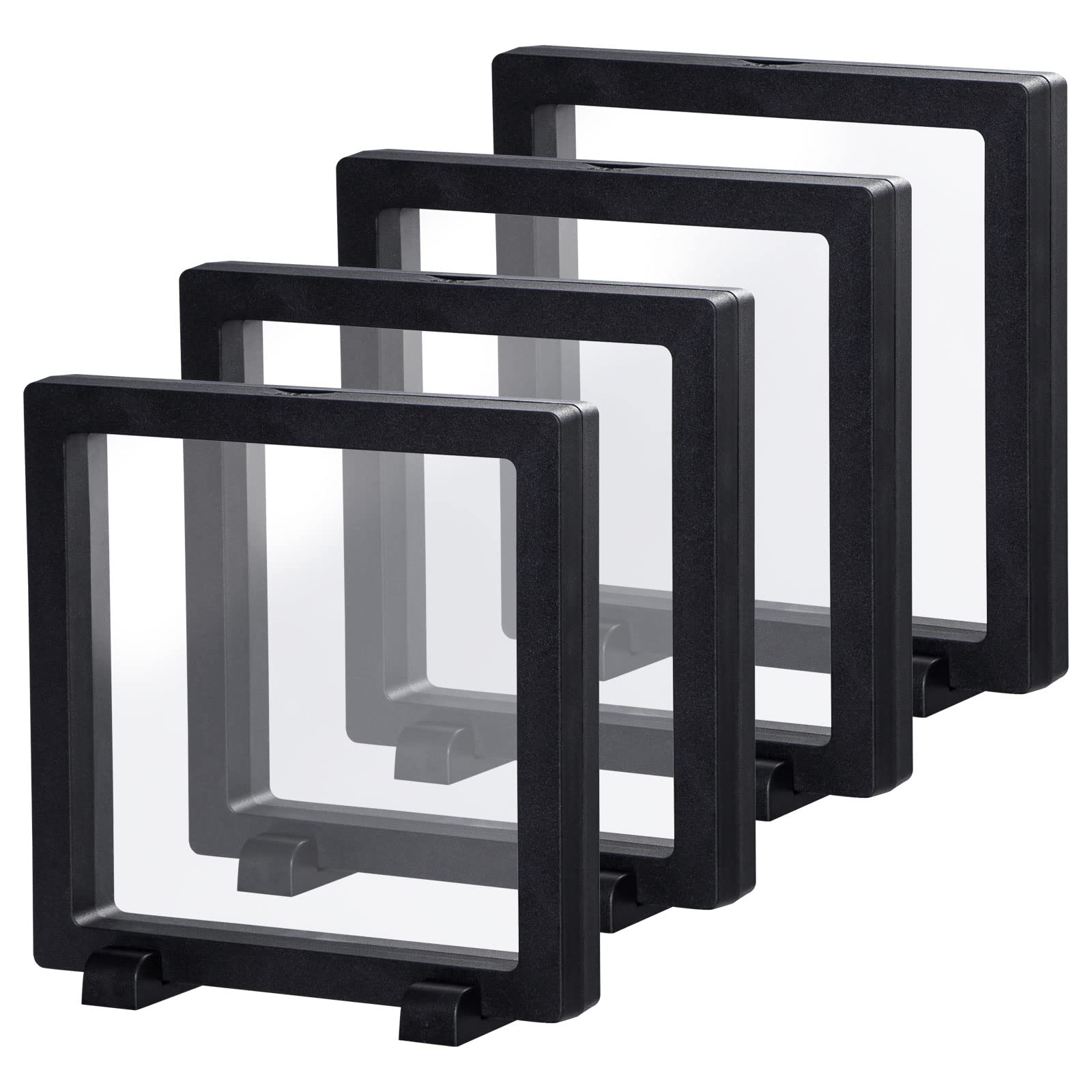 Black 3D Floating Frame, Uceoo 4 Pack 7.1×7.1×0.8”/180X180X20mm Challenge Coin Holder Coin Floating Display Case with 8 Bases for Coin Medallions