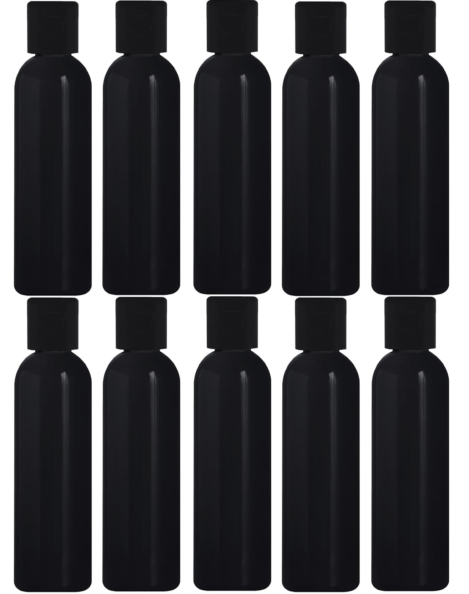 ERZA 100ml Squeeze Bottle with Flip Top Cap, Empty BPA-Free Refillable Container For Shampoo, Lotions, Liquid Body Soap, Creams, Liquid Cosmetic Travel Size Black Bottle, Black Cap, Set of 10-image-40