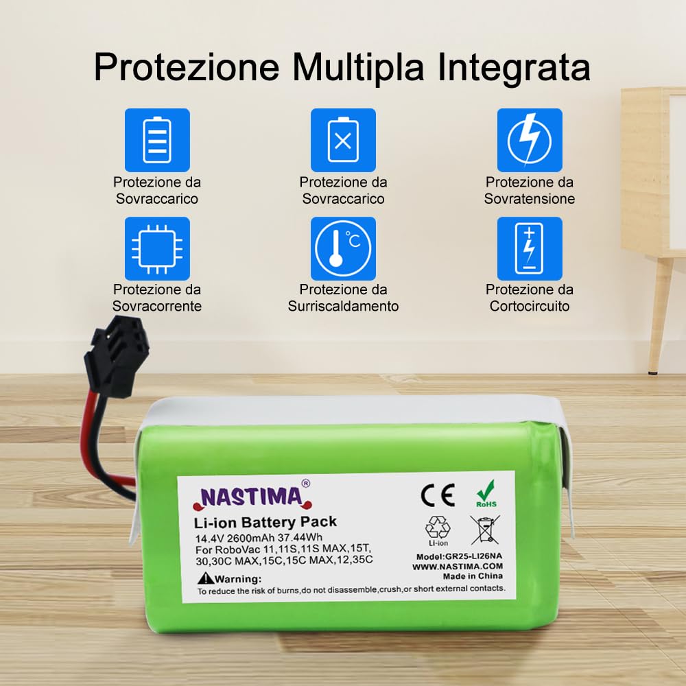 NASTIMA 14,4V 2600mAh Batteria di Ricambio per IKHOS Netbot S14 S15, Lefant T700/M201, Eufy RoboVac 11 11S 15C 15C MAX 15T 30 30C 30 MAX 35C, Ecovacs Deebot N79 N79S DN622 Conga 990 1090 1790 1990
