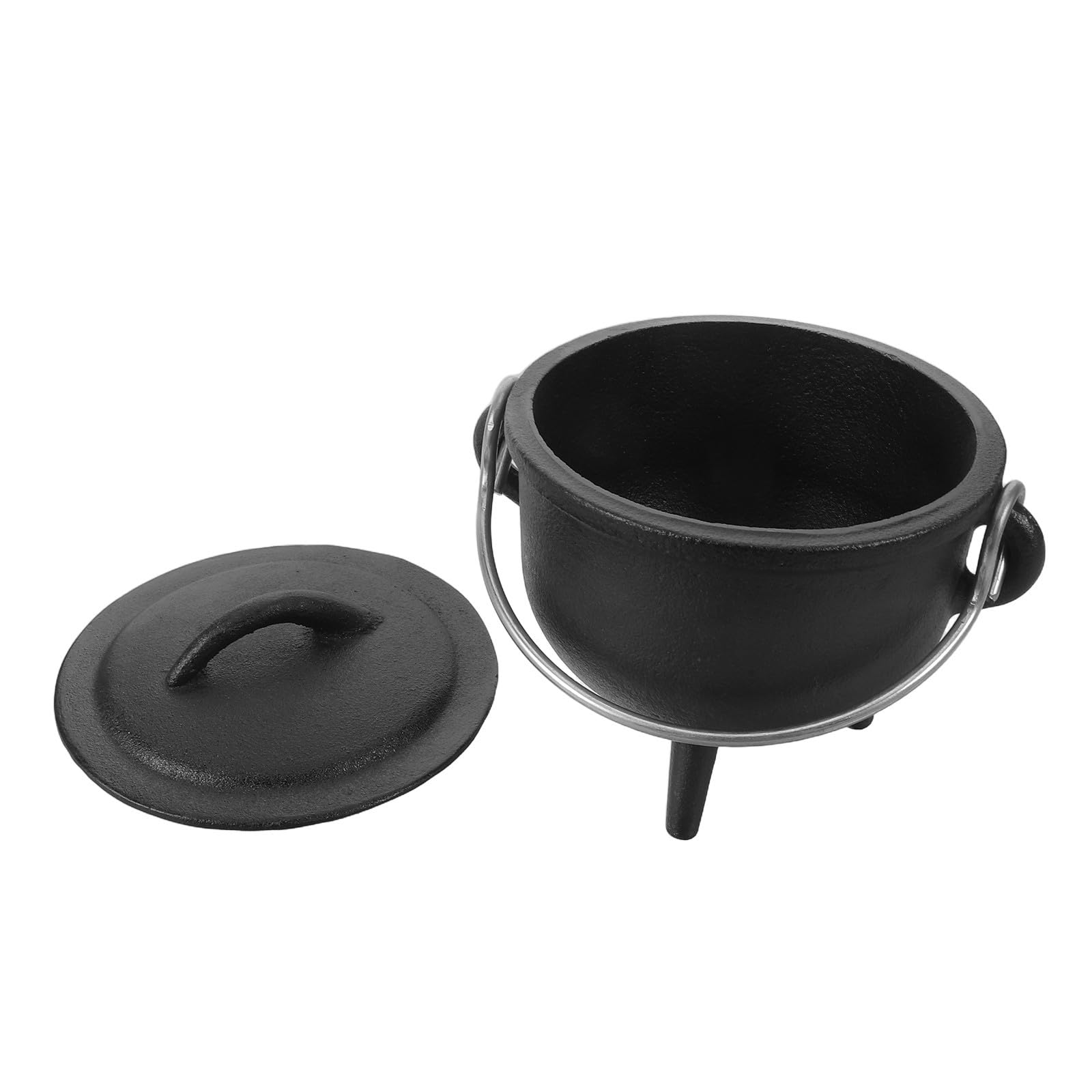 Caldero de Hierro Fundido con Tapa y Trípode, Negro Halloween