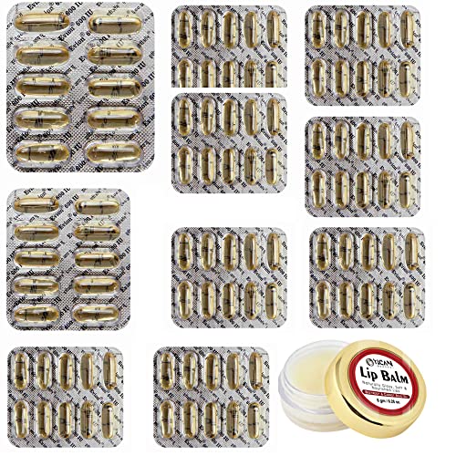 100 Evion Capsules Vitamin E for Glowing Face,Strong Hair,Acne,Nails, Glowing Skin 600mg, for Control Hair Lossess with Pack of 1 YiCan Lips Balm