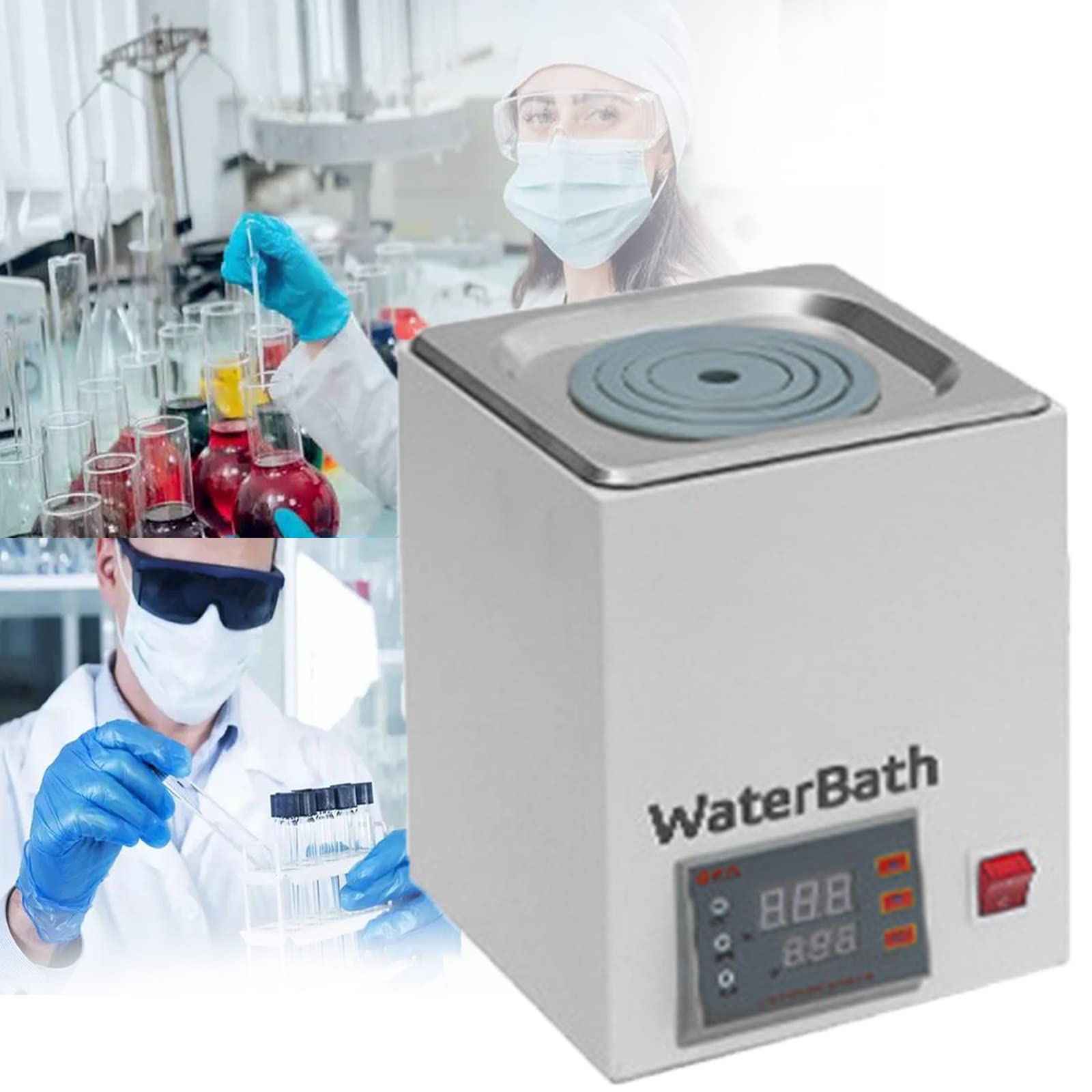Calentador TermostáTico para BañO Agua de Laboratorio,BañO de Agua Pantalla Digital/Temporizador/Quema Anti-Seca,Revestimiento de Acero Inoxidable 304,para Laboratorio Uso DoméStico,2holes