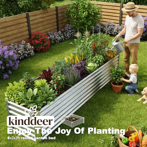 Kinddeer 8x2x2ft Raised Garden Bed Kit, Galvanized Planter Garden Boxes Outdoor, Metal Raised Garden Beds for Vegetables,Fruits, Flower,Silver by Kinddeer - Used condition - Image 3