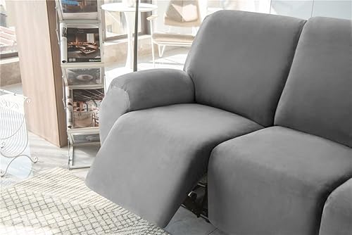 Vista 29 de Fundas de terciopelo elástico para sillas reclinables, fundas para sofá biplaza de 2 cojines, 6 piezas, fundas protectoras para muebles con bolsillo