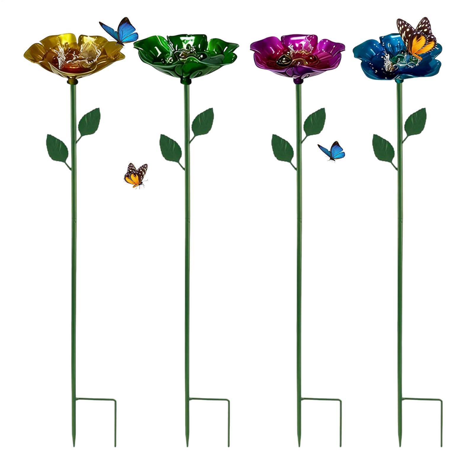 Bee Bath, Metal Blossom Decoration for Garden and Yard, 4-Piece Bee Drinker Set for Outdoor Use, for Garden, Yard, Patio, Driveway, Balcony