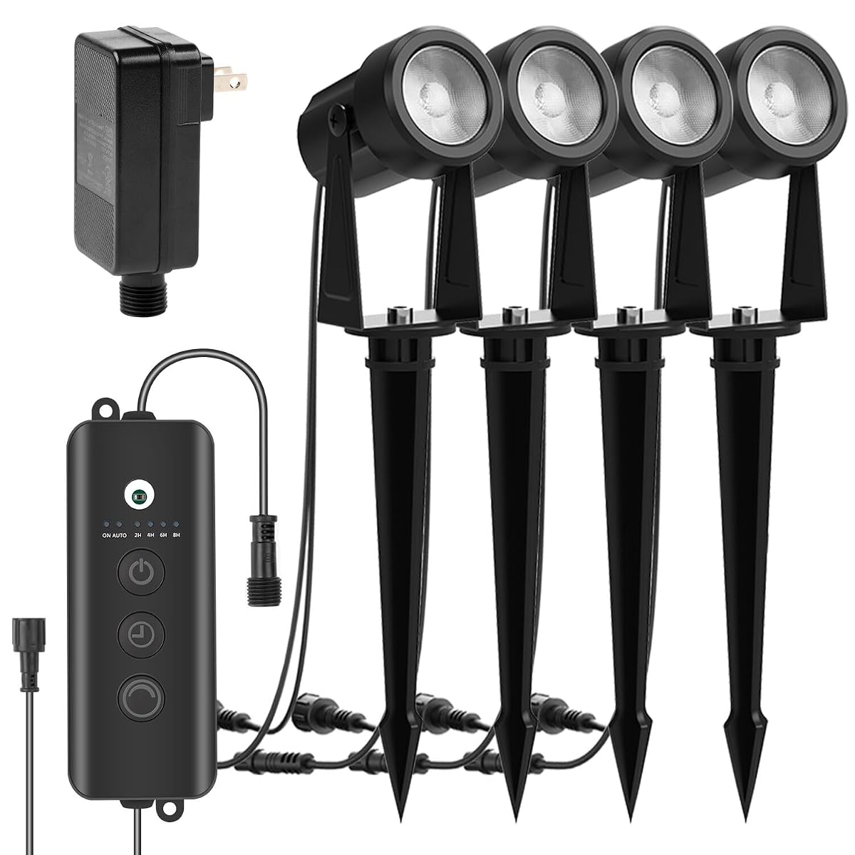 Zyan 4 Pack Outdoor Led Landscape Spotlights With Sensor, Dimmable With Timer,