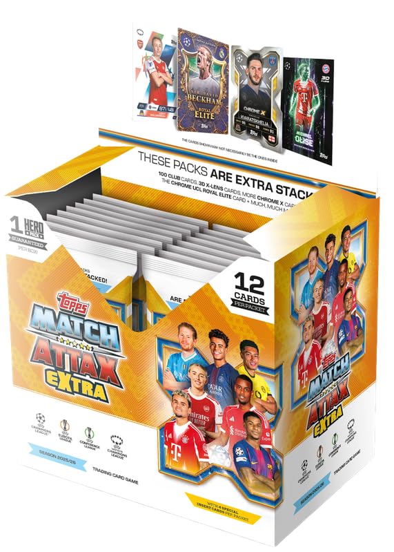 Topps UCC Match Attax Extra 2026 - Full Box - Contient 32 Packs Match Attax Extra (12 Cartes par Pack). Inclut Un Hero Packet Garanti par Box.