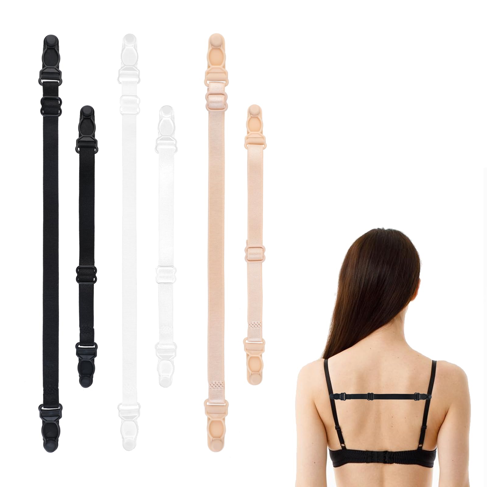6 Clip Porta Reggiseno Antiscivolo Per Donne – 3 Colori (Nero, Beige, Bianco) Per Convertire Le Spalline A Racerback