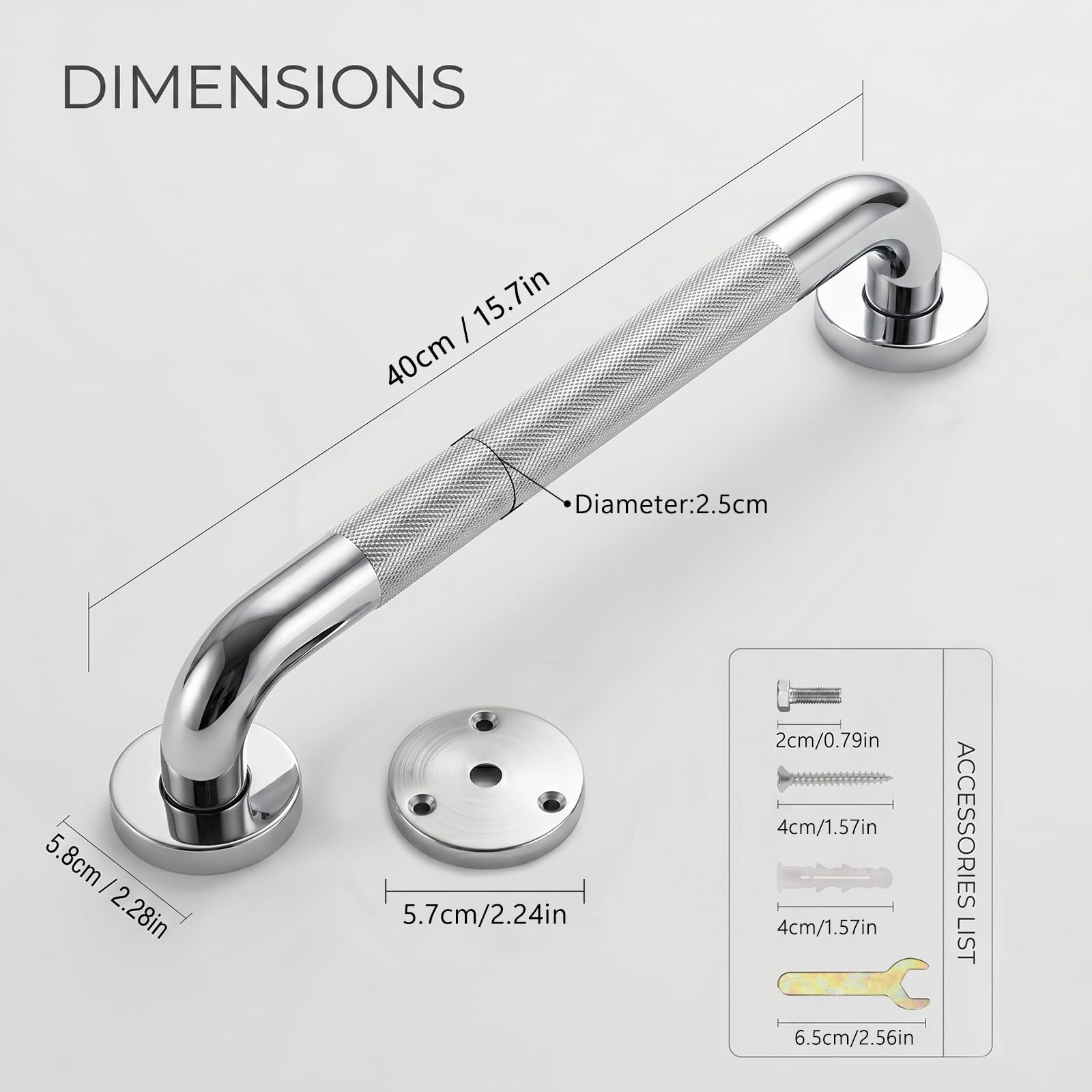 Haltegriff Bad 2er Set, 40 cm Badezimmer Handlauf aus Edelstahl 304 mit gerändelter Griffzone für rutschfesten Halt, Wandgriff für Dusche, Badewanne & WC, inkl. Montagematerial
