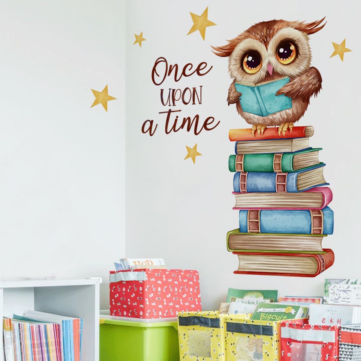 Mirabuy Owl Books Educational Wall Decals Reading Corner Wall Stickers for Classroom Kids Bedroom Preschool Wall Decor