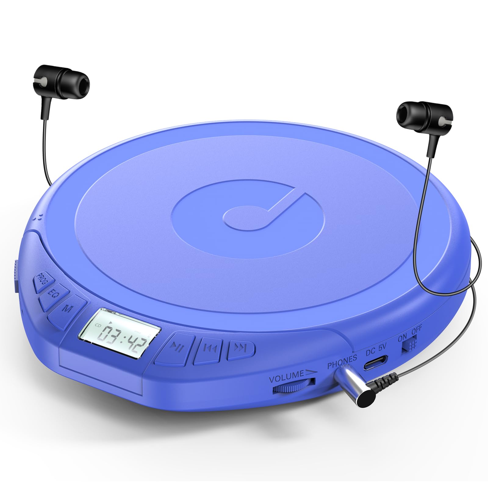 Gueray Lettore CD portatile Dsicman: con auricolari per auto con anti-skip antiurto con display LCD Supporto funzione di ripetizione memoria PROG (blu)