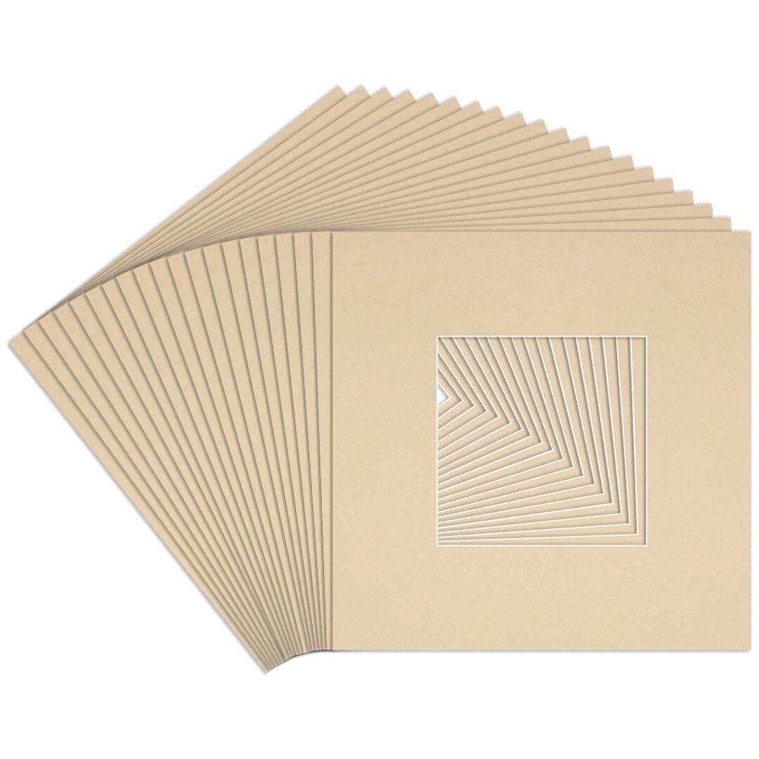 Procut Global 10x10" Ivory Picture Mounts to Fit 5x5" Aperture - Precision Cut Cardboard Photo Mount - Ideal for Frames, Prints, Artwork & Certificates - Sizes & Colours Available - 20 Pack