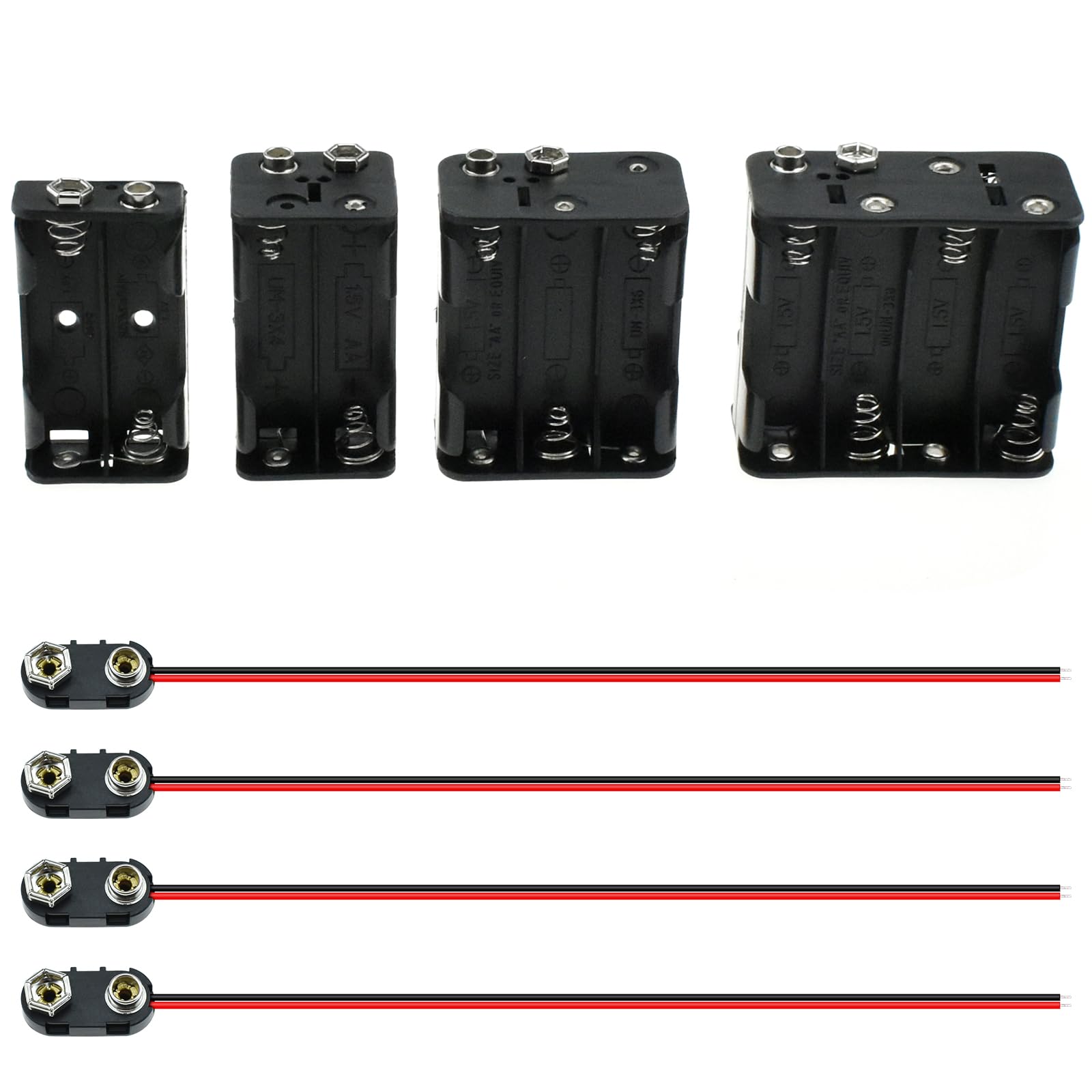 SDTC Tech 2/4/6/8 x 1.5V AA Battery Holder with Snap Connector Kit Include 3/6/9/12 Volt Battery Case Box and I Type Hard Shell Clip Buckle Lead Wire