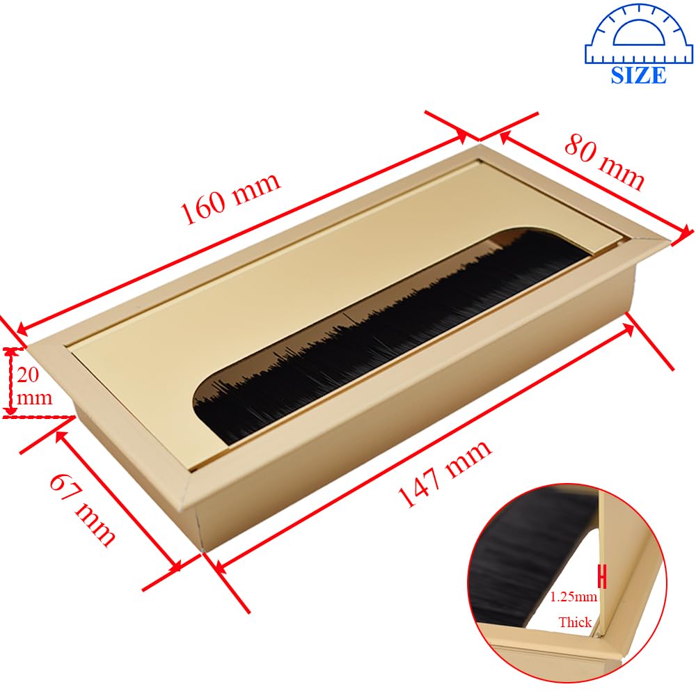 HAHIYO Gold Aluminum Alloy Desk Grommet,80x160mm Premium Cable Organizer with Flip Cover and Dustproof Brush–Durable Wire Management Solution for Home,Office,and Workstations–Easy to Install 1P image 5