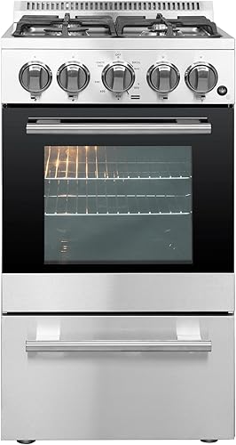 FORNO Lamazze - Cocina de gas completo de 20 pulgadas Cocina independiente con 4 quemadores sellados horno de acero inoxidable de 205 pies cúbicos