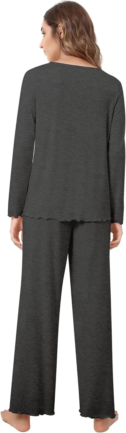 NACHILA Women's Pajamas Set-Viscose Made from Bamboo,Long Sleeve Sleepwear V Neck Pjs Top with Pants Comfy Pajama - Image 2
