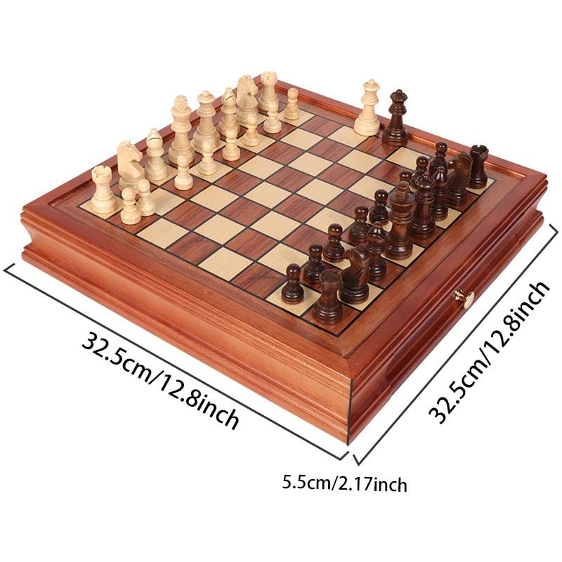 Juego de ajedrez magnético de madera de 12,8 pulgadas, 2 almacenamiento
