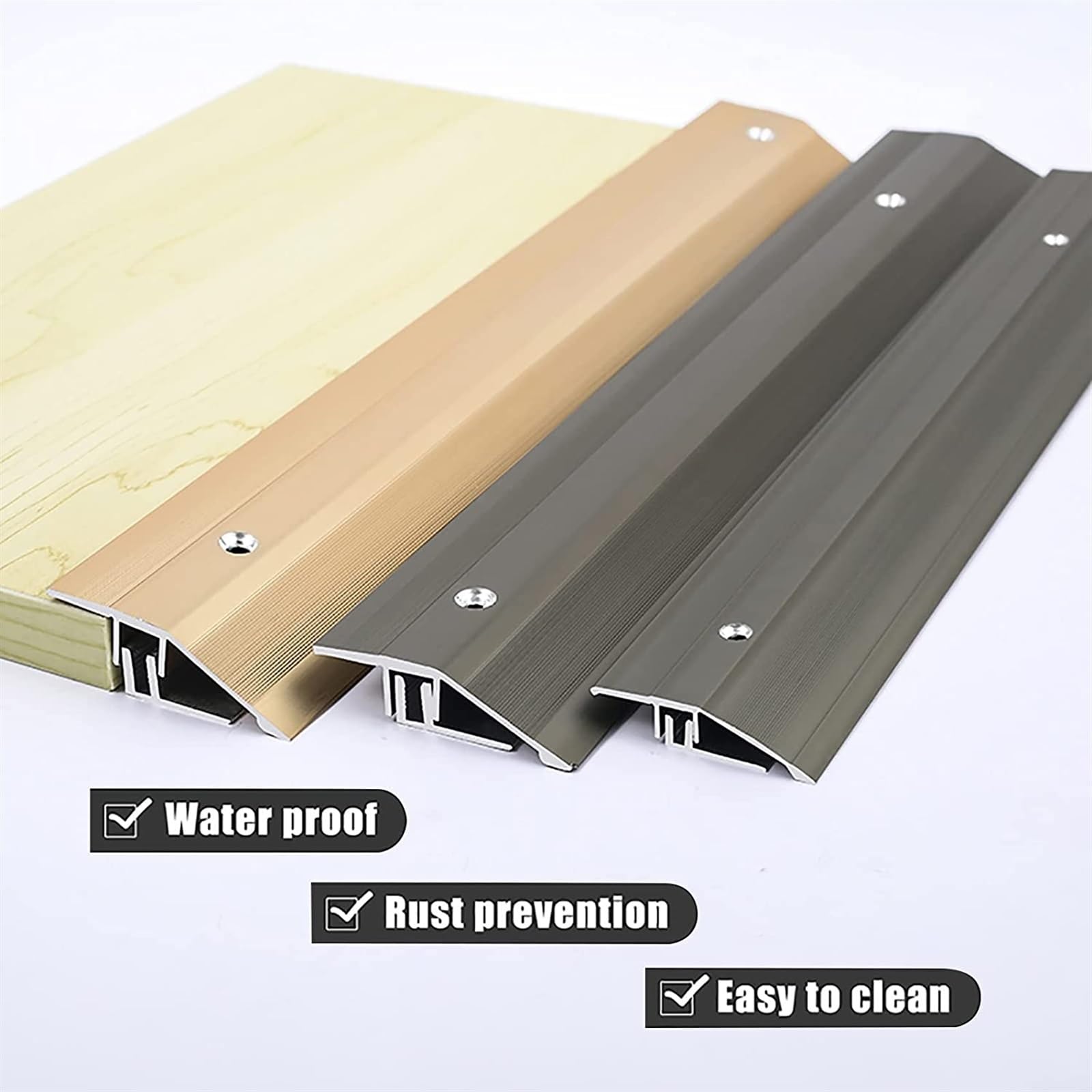 Profilo di Transizione, Striscia di Soglia, Striscia di rifinitura for bordi personalizzabile, for pavimenti in laminato del bagno, include base e raccordo di installazione(Gold)