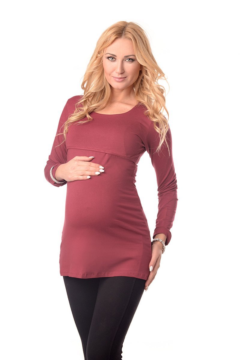 Purpless Maternity 2in1 Pregnancy and Nursing Round Neck Long Sleeves Breastfeeding Women Top Tunic 7021 (18, Burgundy)