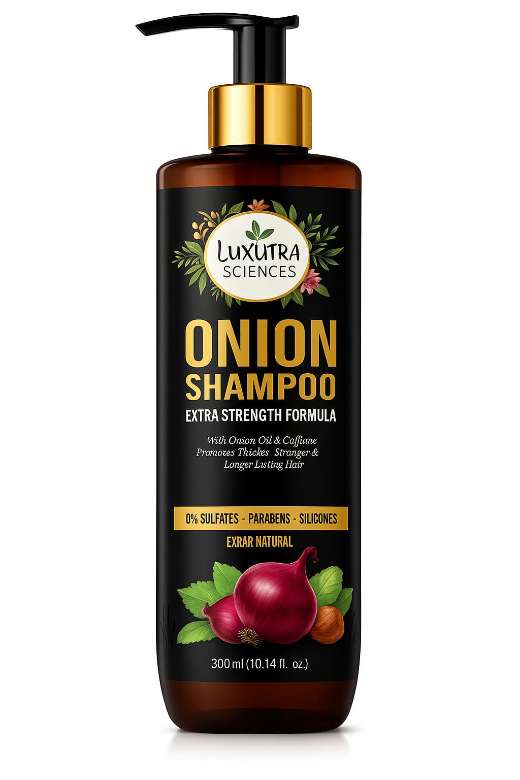 Luxura Sciences Onion Oil Shampoo For Hair Growth 300 ML, Sulphate Free Shampoo (NO Parabens,Silicones or Colorants)
