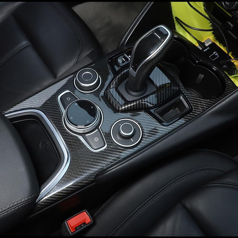 Real Carbon Fiber Gear Shift Cup Panel for 2020-2023 Alfa Romeo Giulia Car Interior Accessories Decorative Sticker (Black)