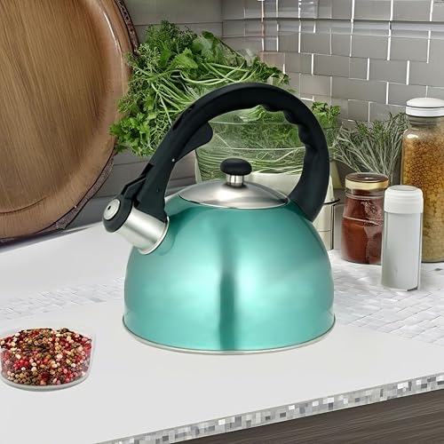 Miniatura 5 de Creative Home Hervidor de té silbante para estufa de 2.8 cuartos de galón, olla de té de acero inoxidable premium, agua de ebullición rápida, mango