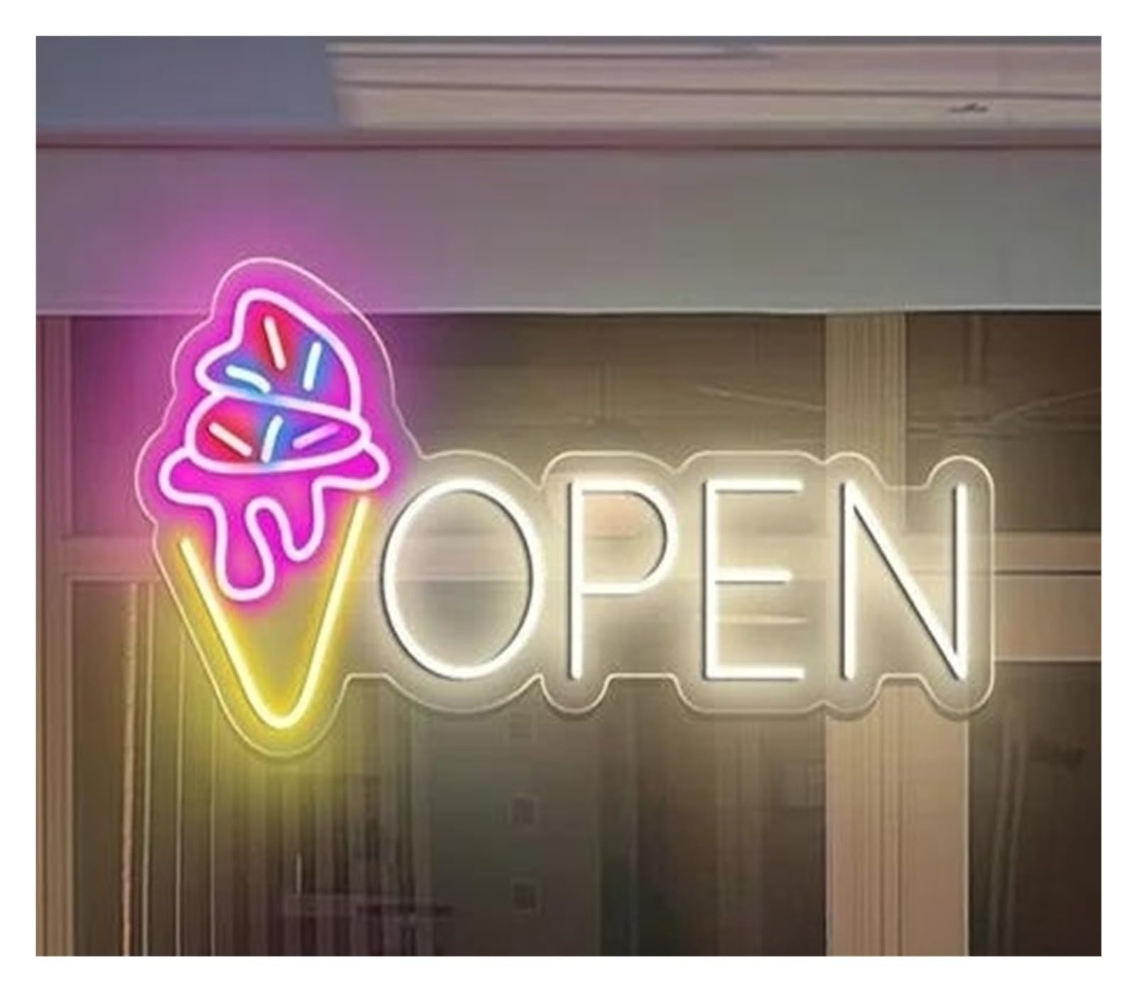 Shouxi B Sign Lamp Neon Open Ice Cream Open Sign Us Powered For Usiness Shop Coffee Store Party Decoration Lamps 40Cm(B)