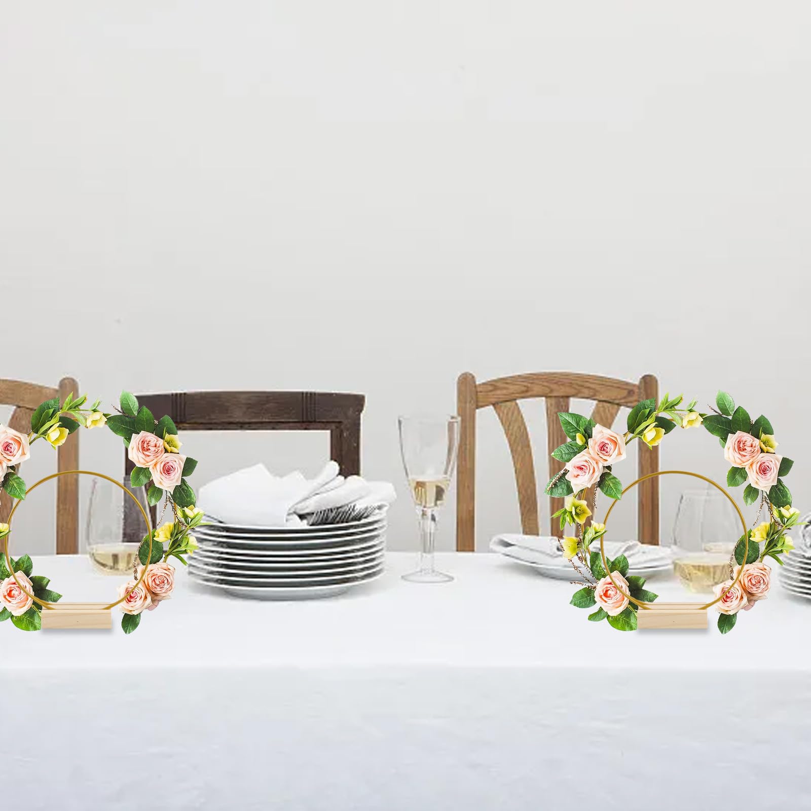 PARFCO Metalen ring met voet, 3 stuks metalen ringen, 20 cm, droogbloemenkrans, ijzeren ring (goud) houten sokkel voor het maken van bruiloftskransdecoraties en wandhangers