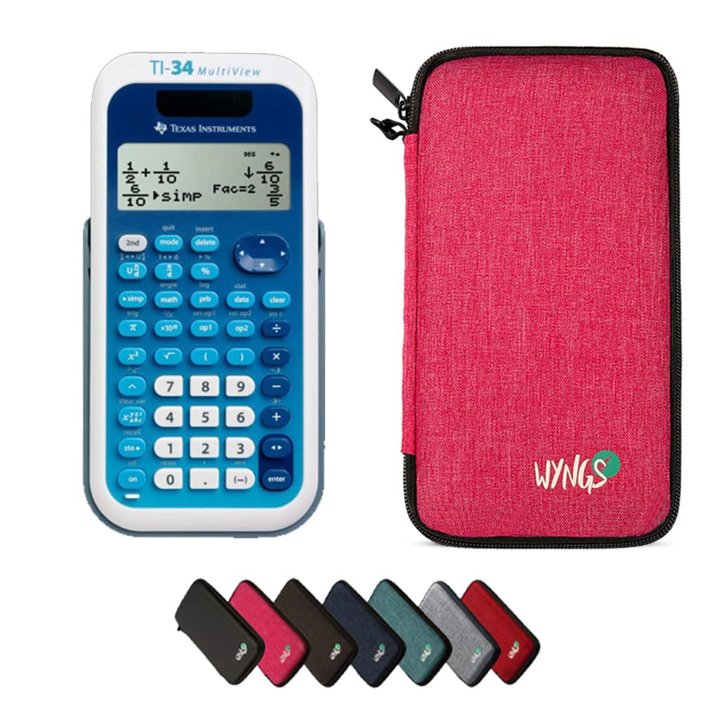 TI-34 MultiView con Funda Protectora WYNGS Rosa - Calculadora Científica - Paquete Básico