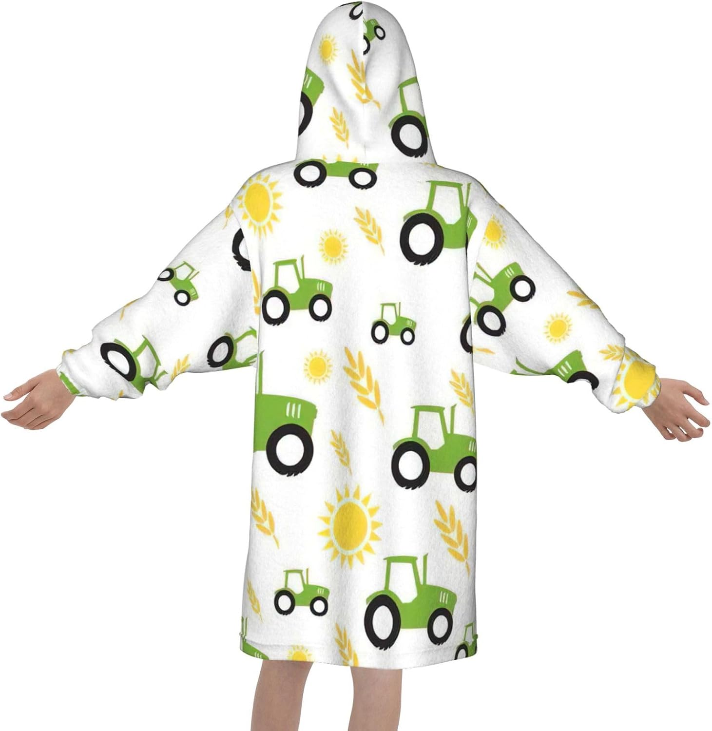 Tractor Farming Print Oversized Blanket Hoodie, Wearable Blanket Hooded,Hooded Pullover With Pocket
