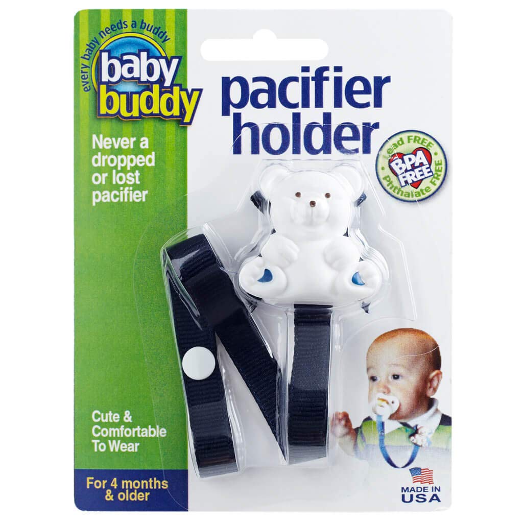 Baby Buddy Pacifier Clip Holder, Newborn Essential with Universal Fit for all Binky and Teether Brands, Ages 4+ Months, Navy, 1 Pack