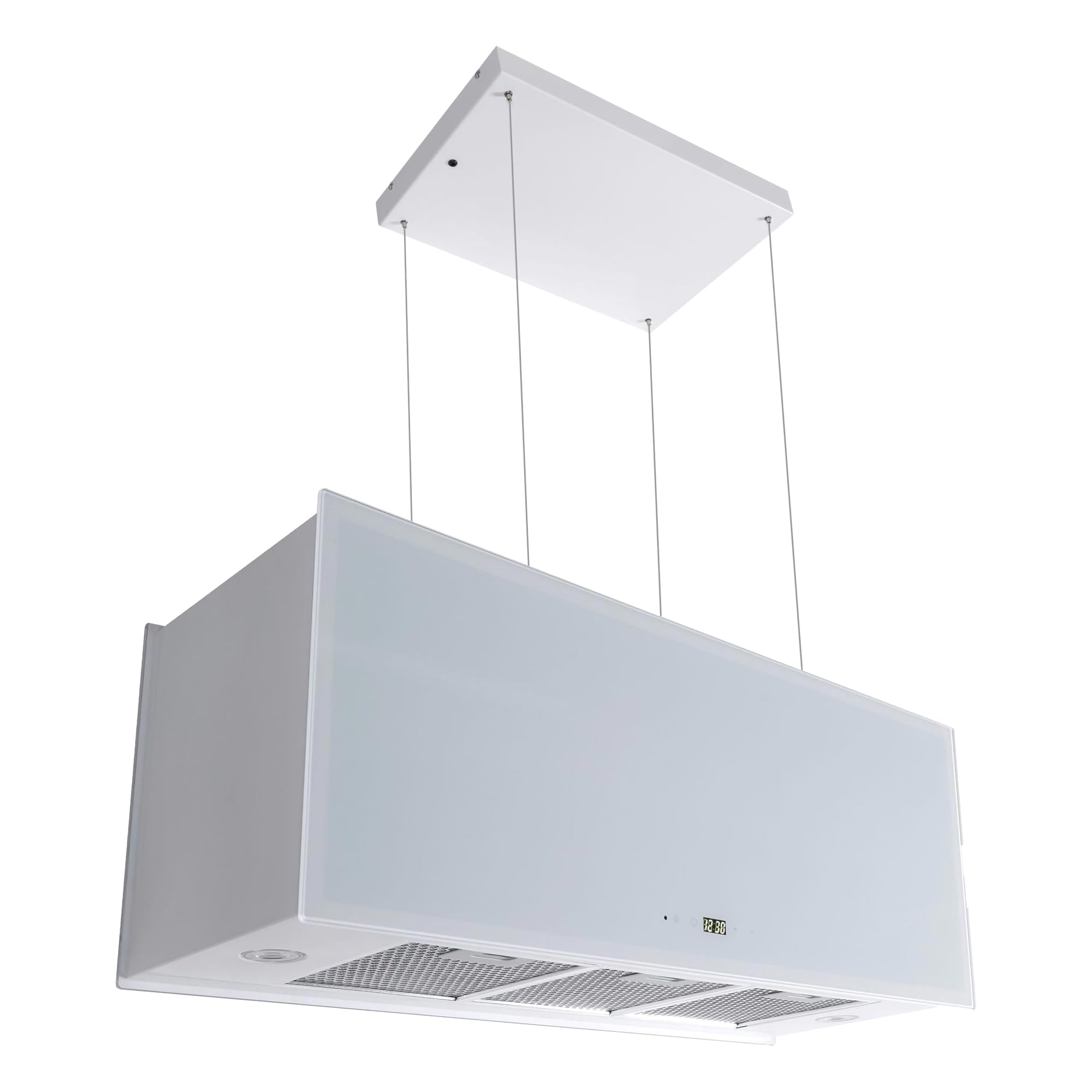 GURARI Inselhaube GCH I 333 90 WH Prime, Dunstabzugshaube 90cm, 1000m³/h, Weißglas, LED Beleuchtung