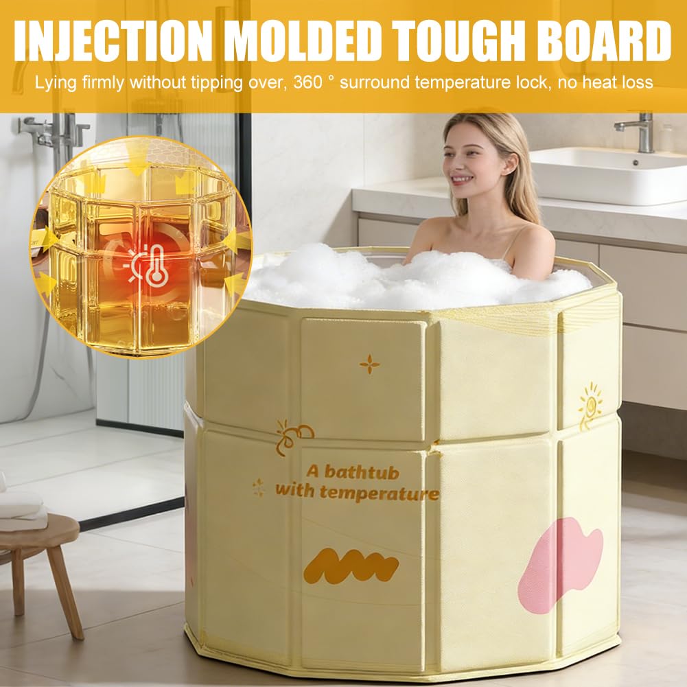 Vasca da bagno pieghevole 70×70 cm per adulti e bambini, vasca da bagno portatile con doppio scarico per doccia e SPA all'aperto, vasca indipendente per bagno di ghiaccio e acqua calda, vasca da bagno
