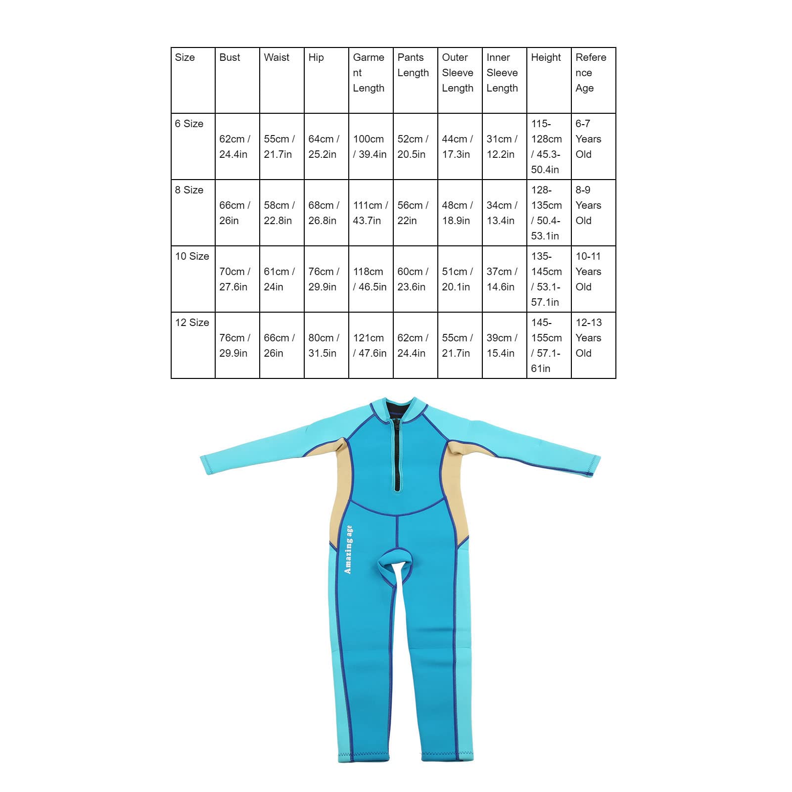 Kids Wetsuit, 2.5mm Long Sleeve Thermal Neoprene Toddler Youth Wetsuit Thermal Swimsuit for Girls Boys Surfing Swimming Diving Snorkeling (Size 8)