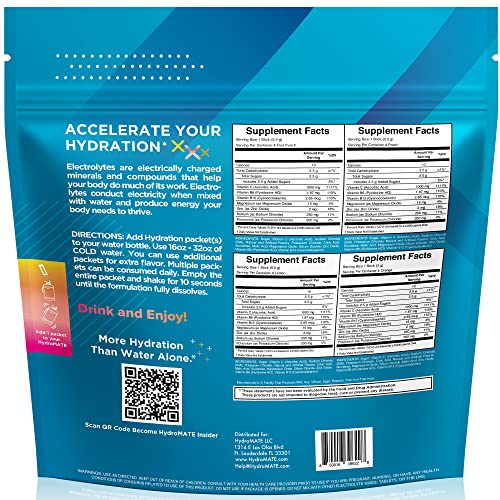 Image of HydroMATE Electrolytes Powder Packets Low Carb Hydration Accelerator Drink Mix Party Relief Plus Vitamin C Variety Pack 16 Sticks