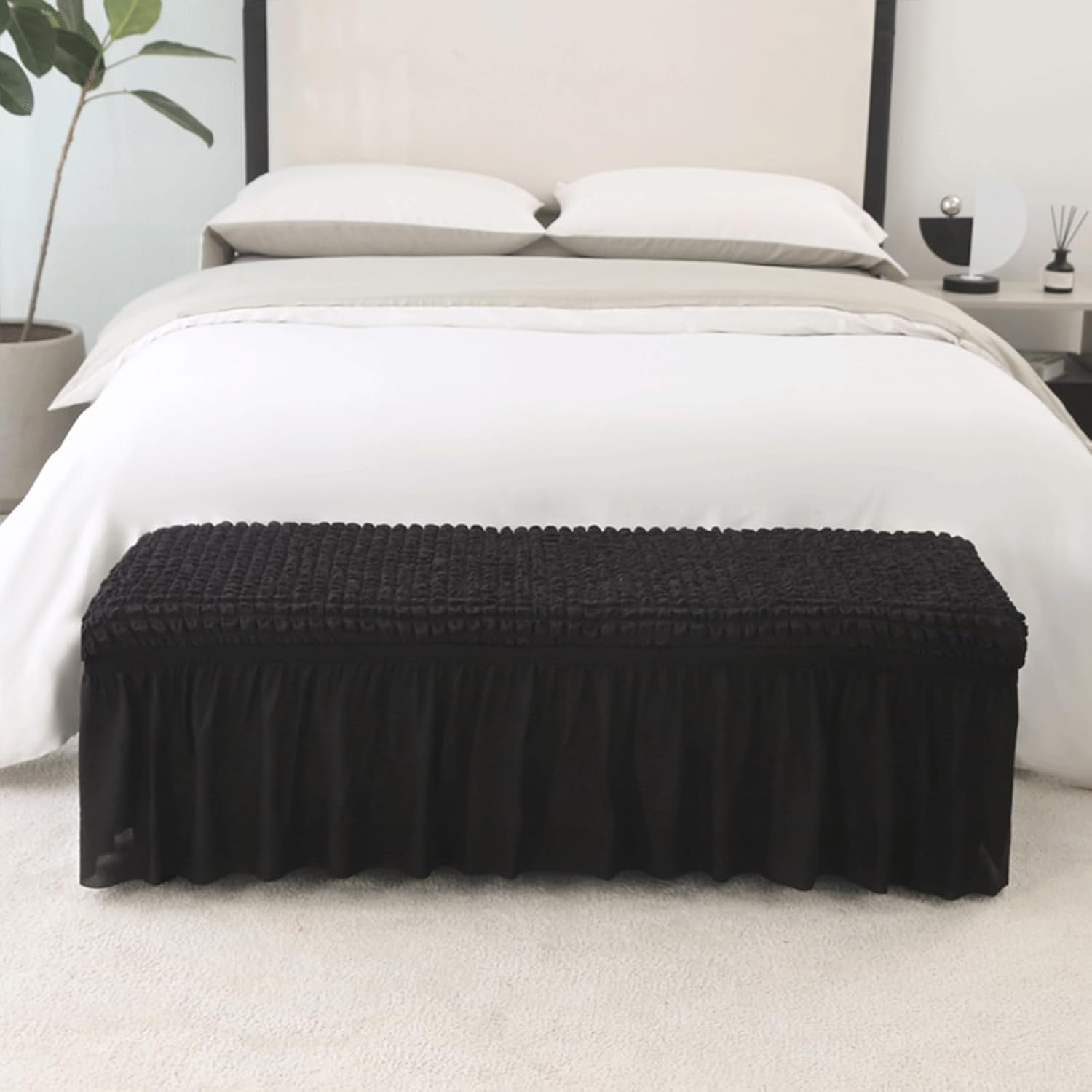 Dining Bench Cover 3D Seersucker Piano Bench Cushion Cover, Dining Chair Covers Bed Bench Furniture Protector
