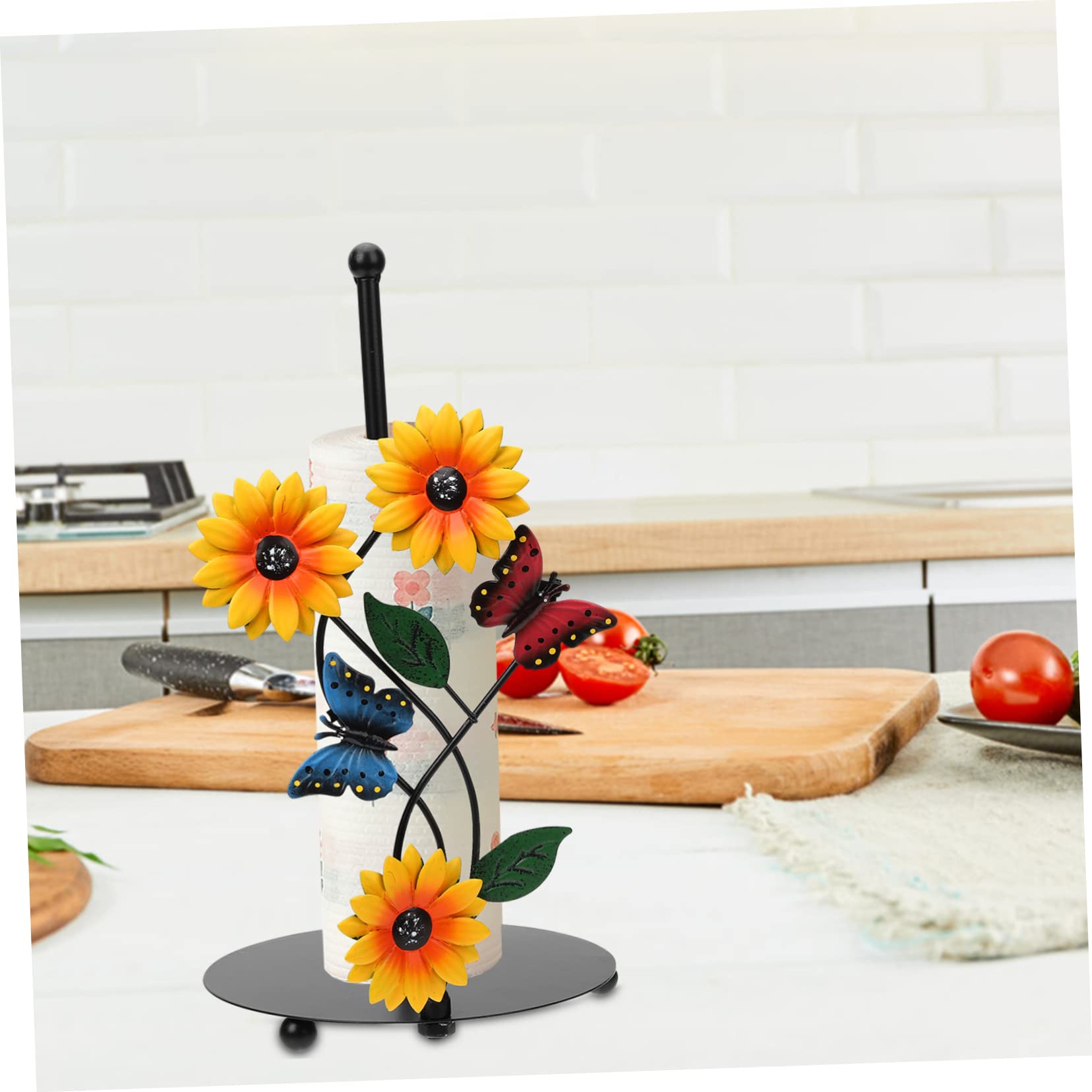 Porta Rotolo da Cucina e Stile Farmhouse a Forma di Girasole in Metallo Design Artistico Robusto e Stabile per Soggiorno e Giardino