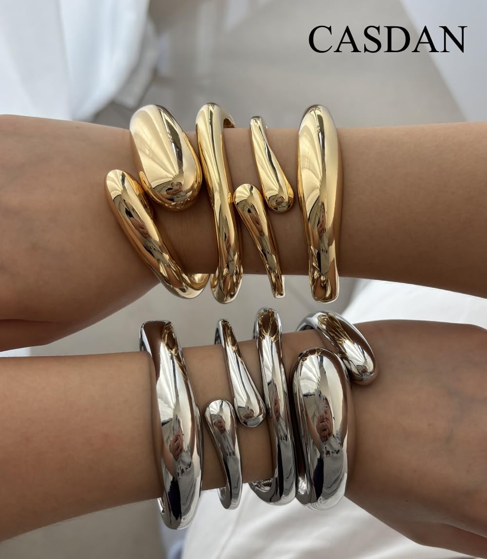CASDAN 4Pcs Chunky Bangle Bracelets for Women Twisted Hinged Stackable Bangles Set Trendy Wide Wrist Cuff Stack Bracelets - Image 5