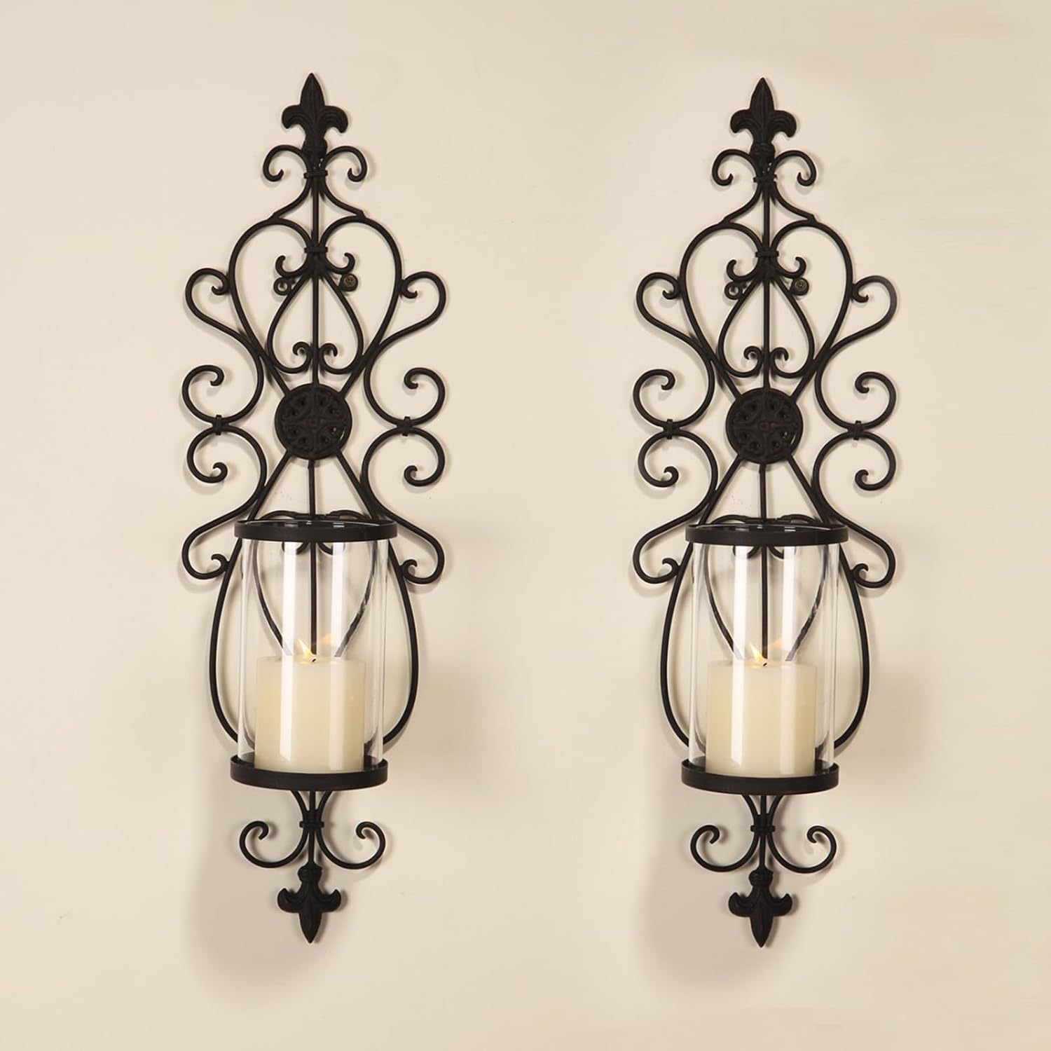 Wempolu Iron and Glass Candle Wall Sconces, 24" H Wall
