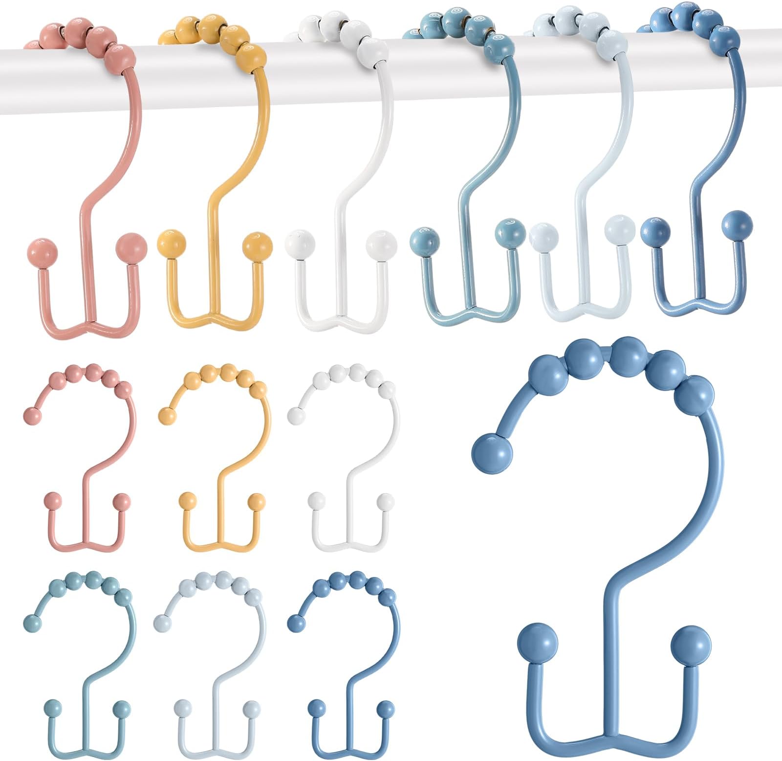 Wenqik12 Pcs Colorful Shower Curtain Hooks Bohemian Rainbow Color 304 Stainless Steel Rings Rust Proof Balanced Double Glide Shower Hooks for Curtain Bathroom(Bohemian Color)