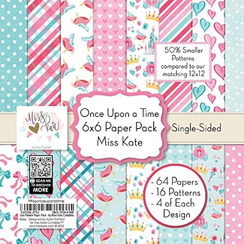 6x6 Pattern Paper Pack - Once Upon a Time - for Cinderella Castle Princess Disneyland Walt Disney World Cruise Fairytale -Scrapbook Single-Sided-64 Sheets- 50% Smaller Patterns- by Miss Kate Cuttables Cover