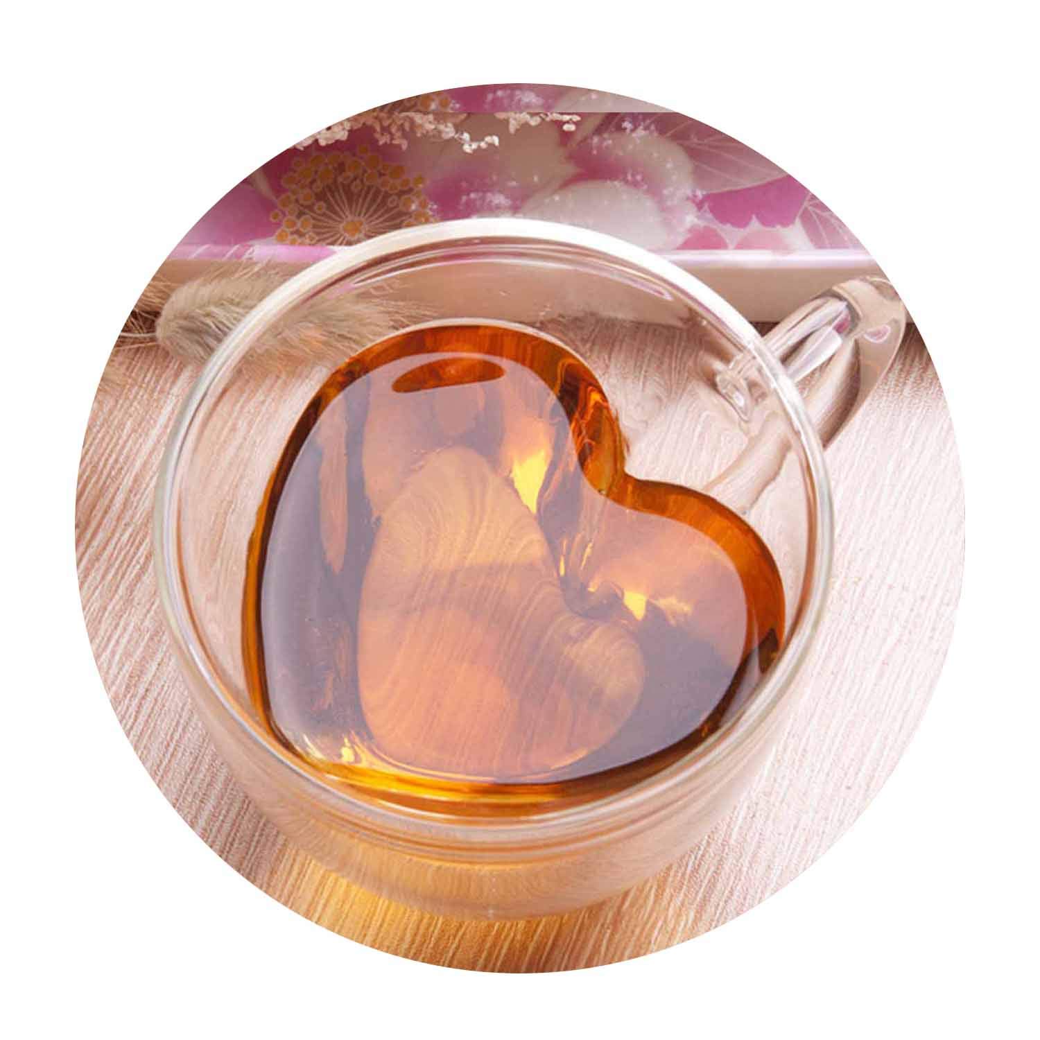 XHHOME Heart Shaped Double Walled Insulated Glass Coffee Mugs or Tea Cups Double Wall Glass Clear Unique & Insulated with Handle (Large)