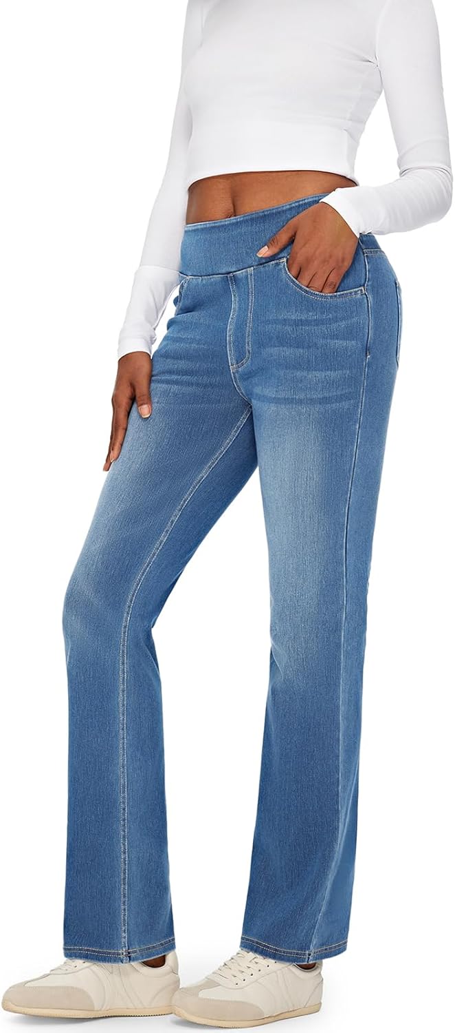 Fanica High Rise Bootcut Jeans for Women, Stretchy Pull On Elastic Waist Denim Pants - Image 5